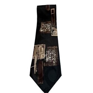 Bellini New York Milan Silk Tie Black Brown Abstract Geometric Silk Necktie 4"